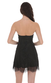 Strapless Lace Hem Dress in Black